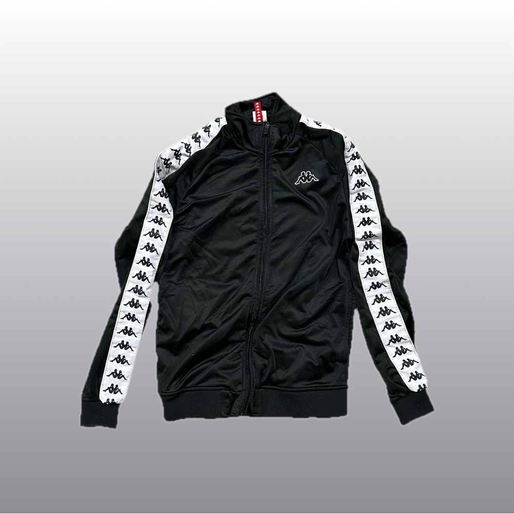 Kappa Men's Black Jacket with White Logo Stripes